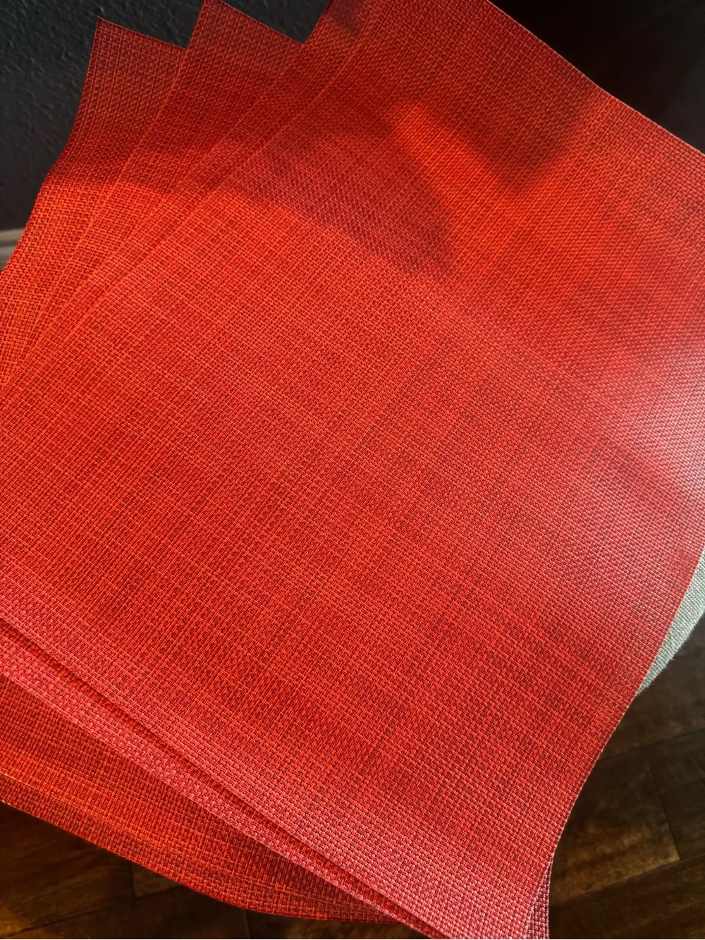 Chilewich Mini Basketweave Placemats In Scarlet - Set Of 4 - Easy Care Woven Tab